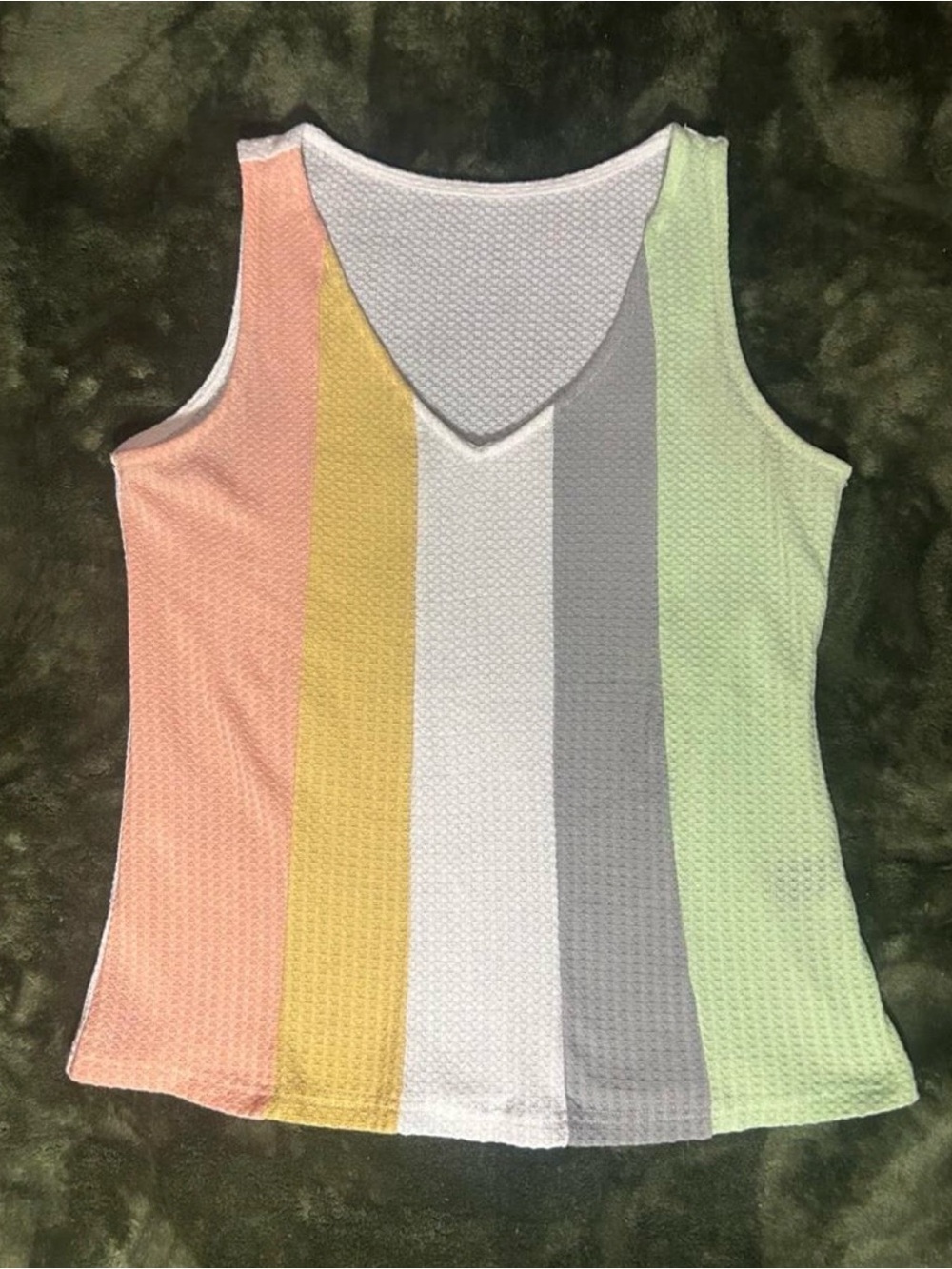 Sleeveless V-Neck Pastel Stripe Tank Top - White, Peach, Yellow, Gray, Mint